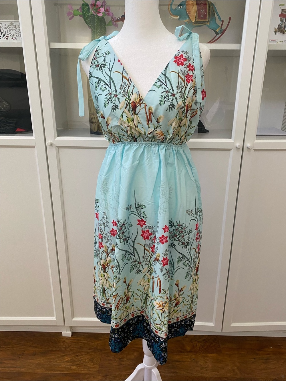Patpat Blue Floral Tie Shoulder Cotton Midi Dress Size S beach preppy NWT